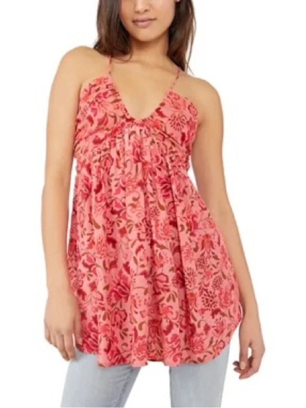 Floral Pink Spaghetti-Strap Women's Top